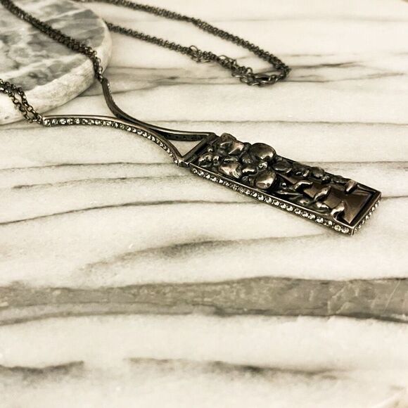 Cris Barros Abstract Necklace Made In Brazil Black Gunmetal Pendant Rectangle - Picture 6 of 8